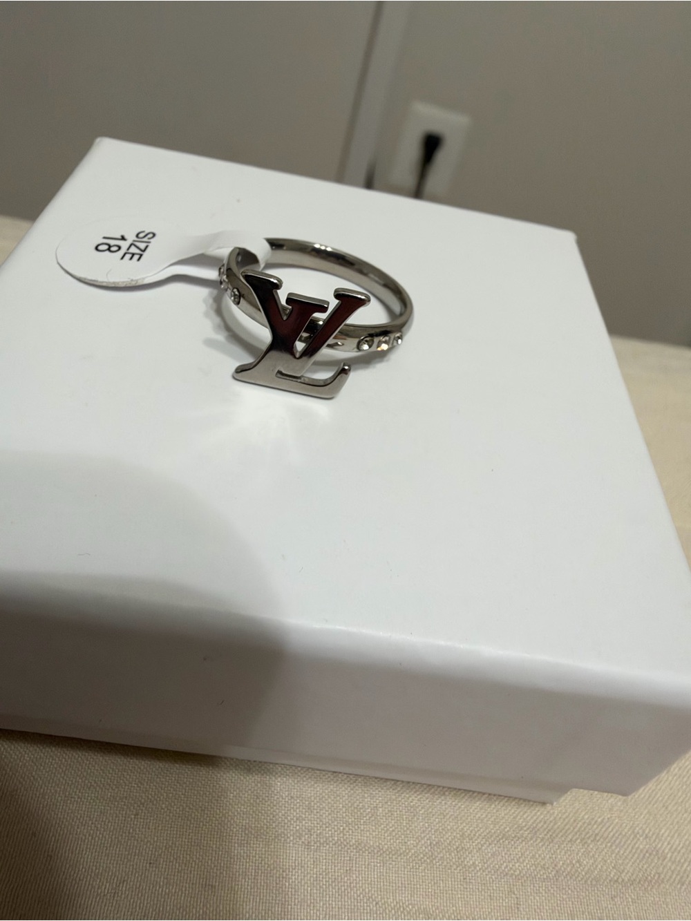 Silver-tone stainless steel LV Logo Ring